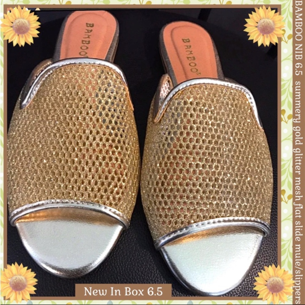 GLITTER LOVE! NEW NIB SZ 6.5 GOLD GLITTER MESH SLIDE/MULE/SLIPPER